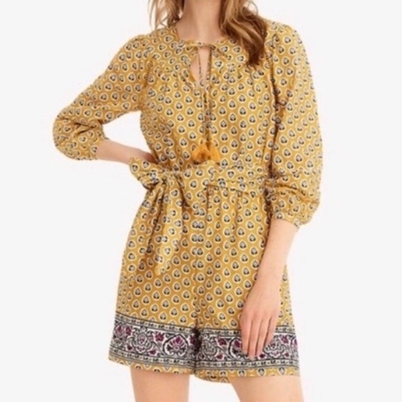 J Crew Point Sur block print romper size 4 yellow gold - Picture 3 of 7
